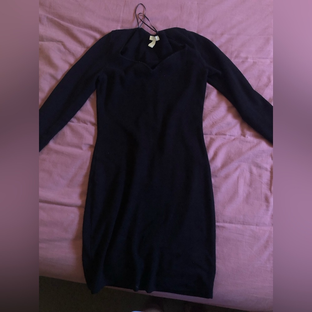 H&M Black Rib-Knit dress with sweetheart neckline Size M - Picture 2 of 4